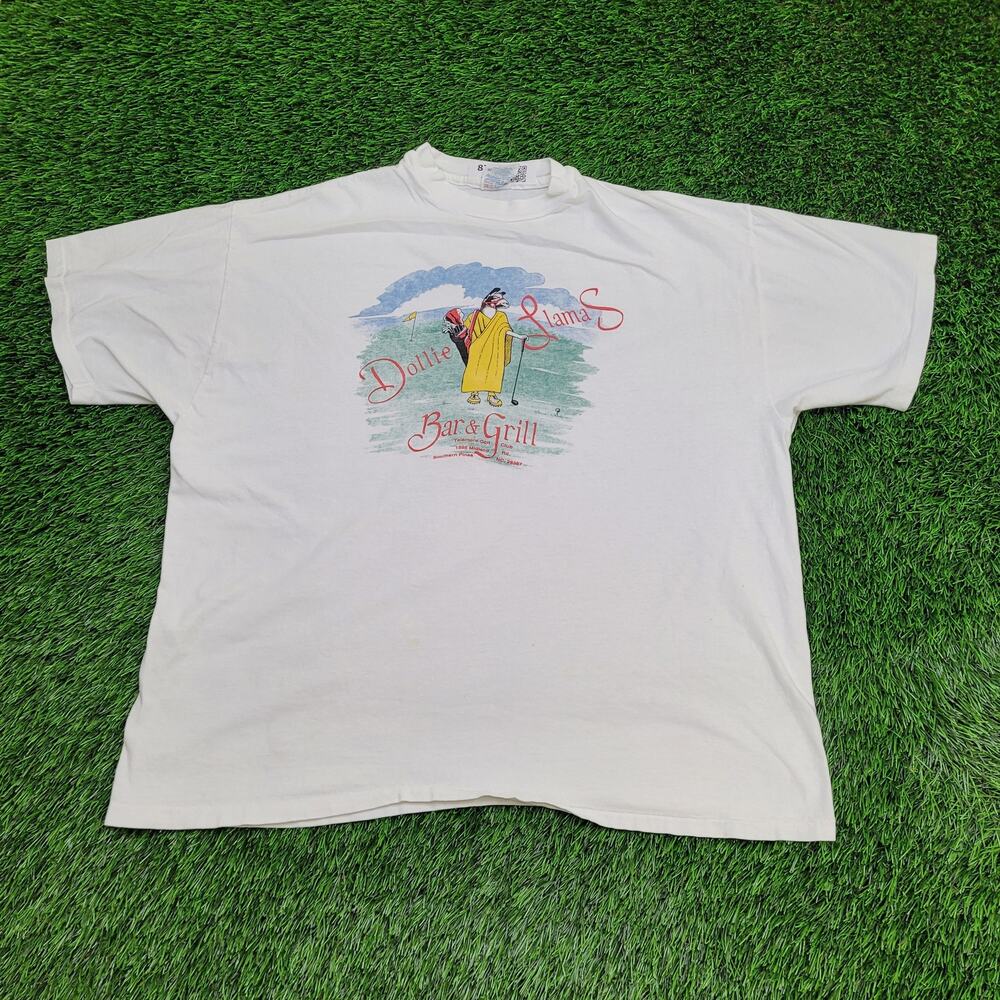 Vintage 90s Funny Dollie Llama Shirt XL/2XL 24x27 White Bar-&-Grill